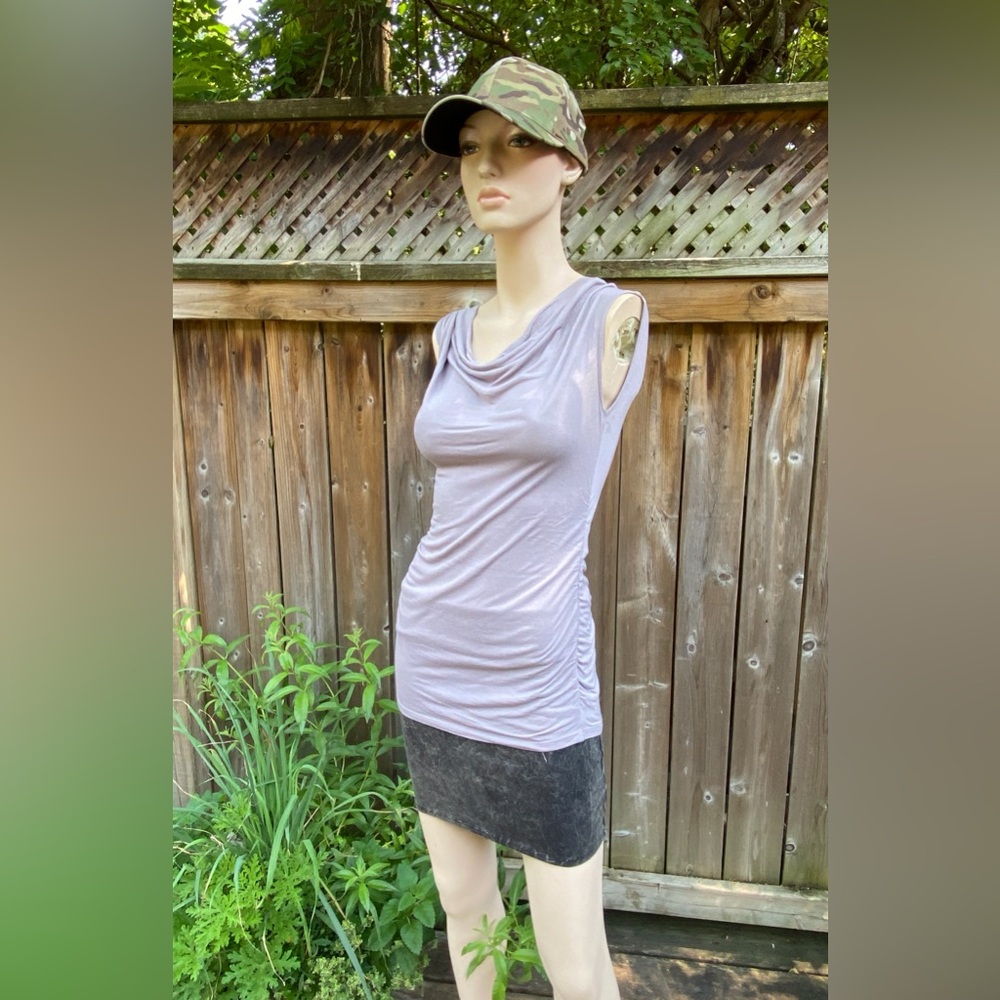 Grey-Mauve Cowl Neck Rouched Top